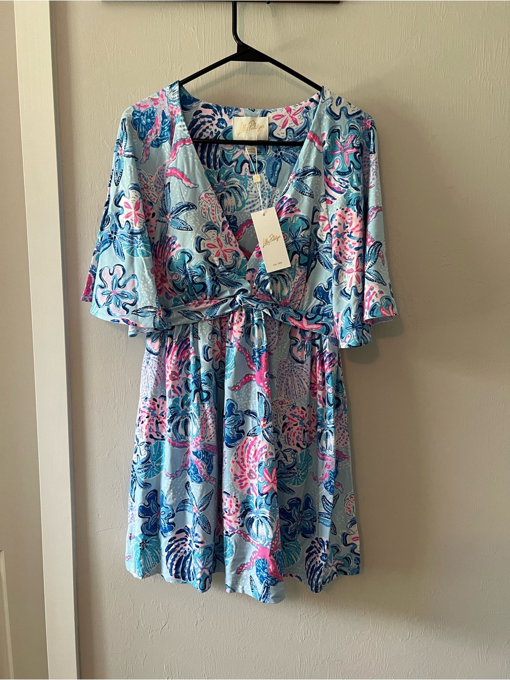 Lilly Pulitzer Light Blue Dress with Pink & Navy Floral Print